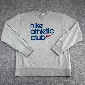 Nike Athletic Club Sweatshirt Gray Excellent Graphic Crewneck Pullover Mens L